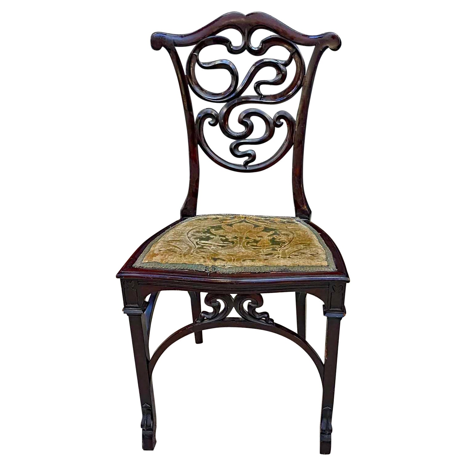 Sedia d'epoca Art Nouveau con motivo cinese del 1880 circa