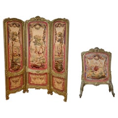 19th Century Louis XV Regency Gilded Screen and Fire Screen with Tapestries