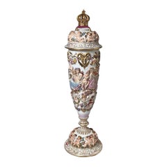 A Finely Detailed Capodimonte  19th Century Covered Urn, Italy