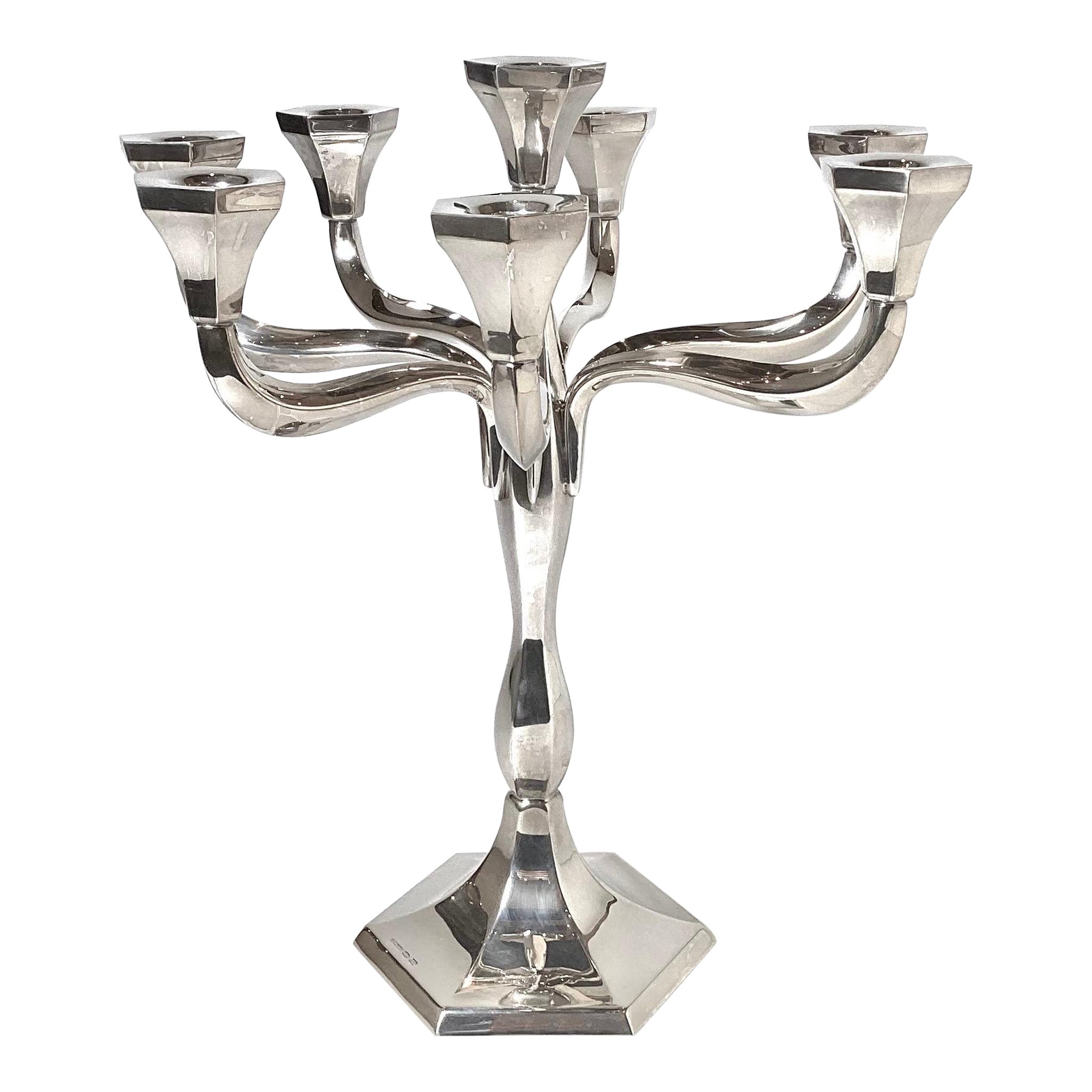 Hazorfim Achtflammiger moderner Judaica-Kandelaber aus Sterling im Angebot