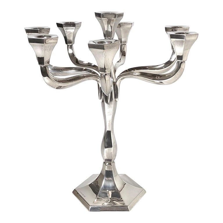 Hazorfim Eight Light Modern Sterling Judaica Candelabra For Sale at 1stDibs