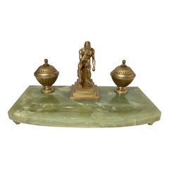 Circa 1900-1910 Neoclassical Bronze And Onyx Figural Desk Ink Stand