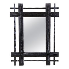 Antique Rustic Tramp Art Mirror with Double Frame, Notch Cut Carved, Austria, ca. 1880