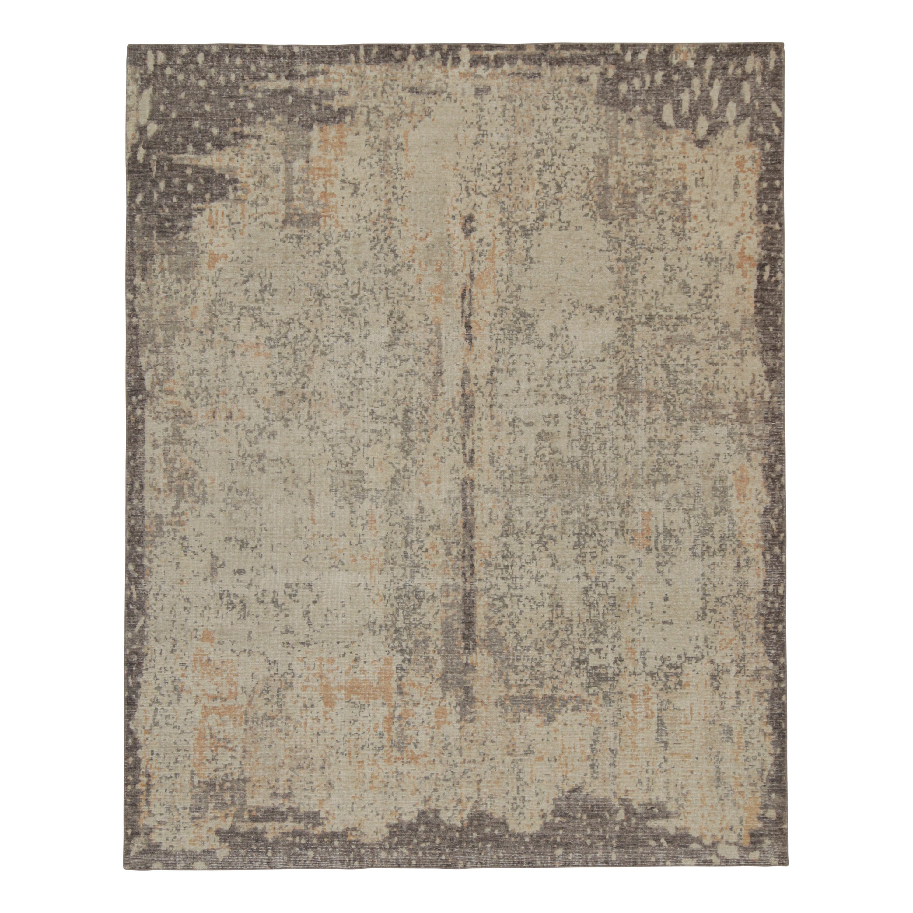Rug & Kilim’s Distressed Style Abstract Rug in Beige and Gray All Over Pattern For Sale