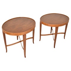 Retro Pair, Barbara Barry Baker Furniture Walnut Oval End Side Table Newly Refinished