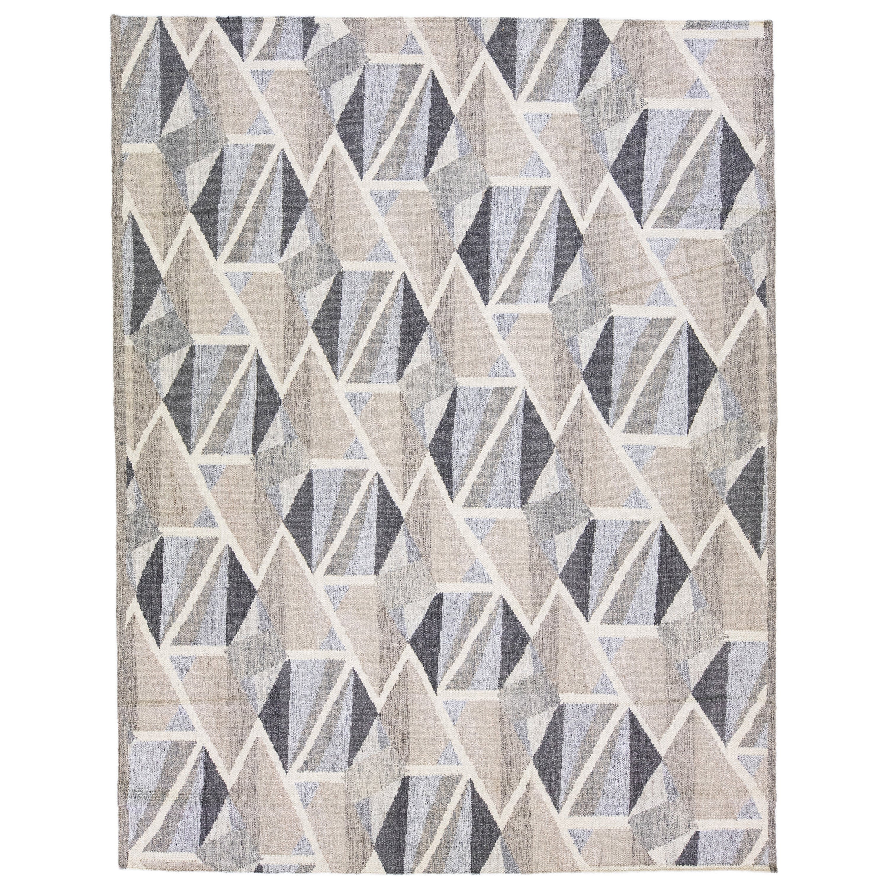 Beige Modern Swedish Style Handmade Wool Rug With Abstract Design For Sale
