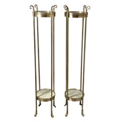 Chic Pair of Brass and Marble Two Tiered Stands