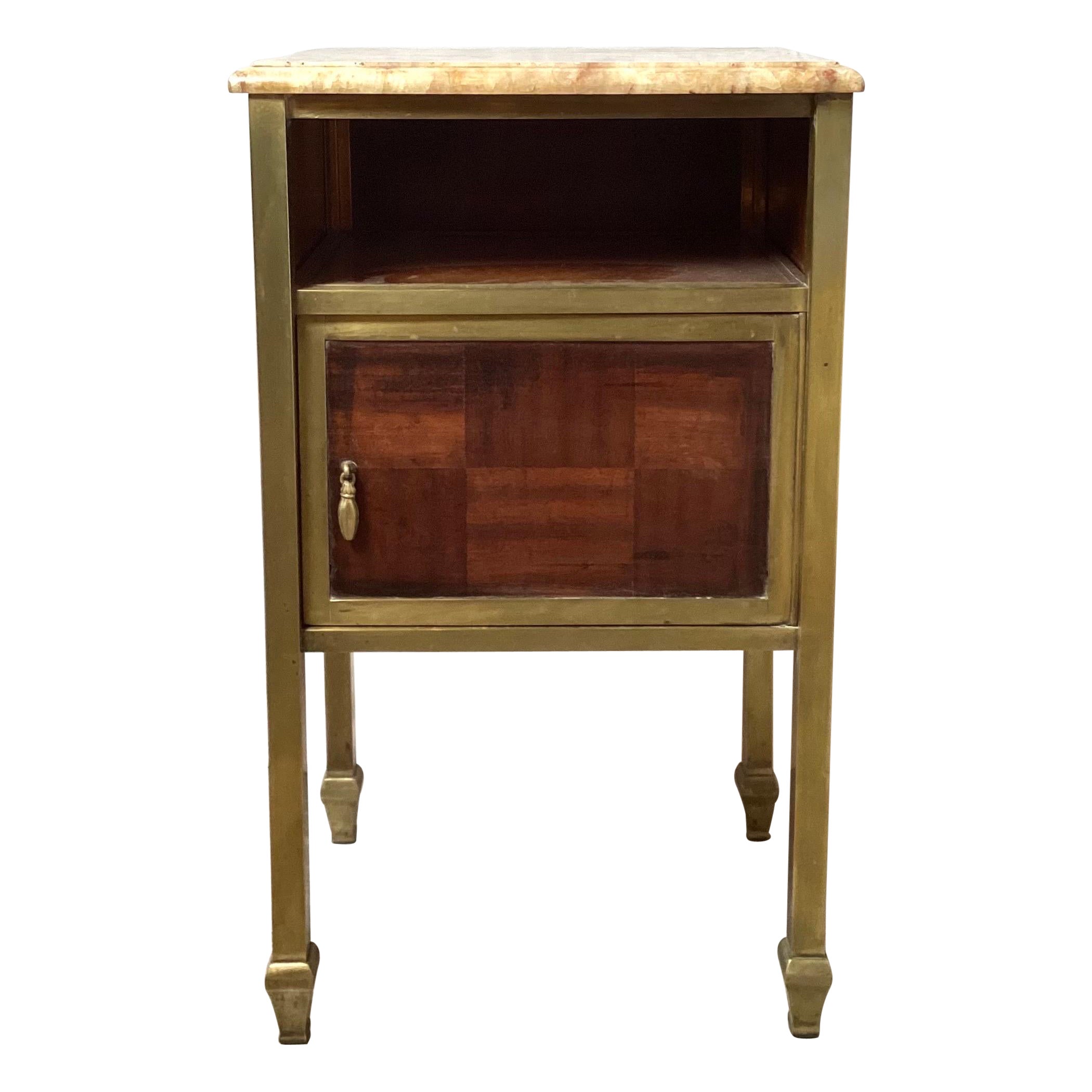 Brass Wood and Marble early are Deco Side Table, Night Stand  For Sale