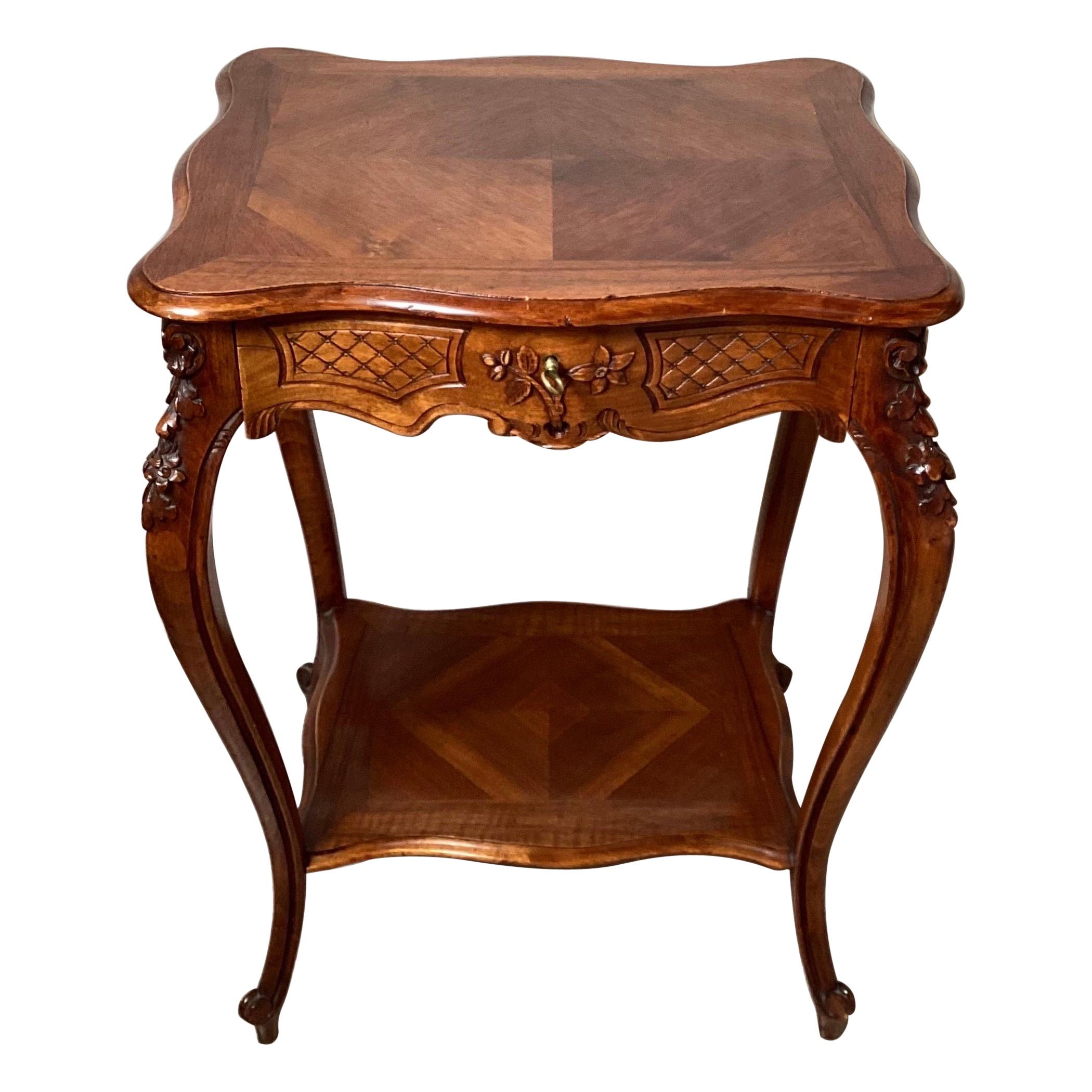 Early 20th Century Hand Carved French Style Walnut Stand For Sale