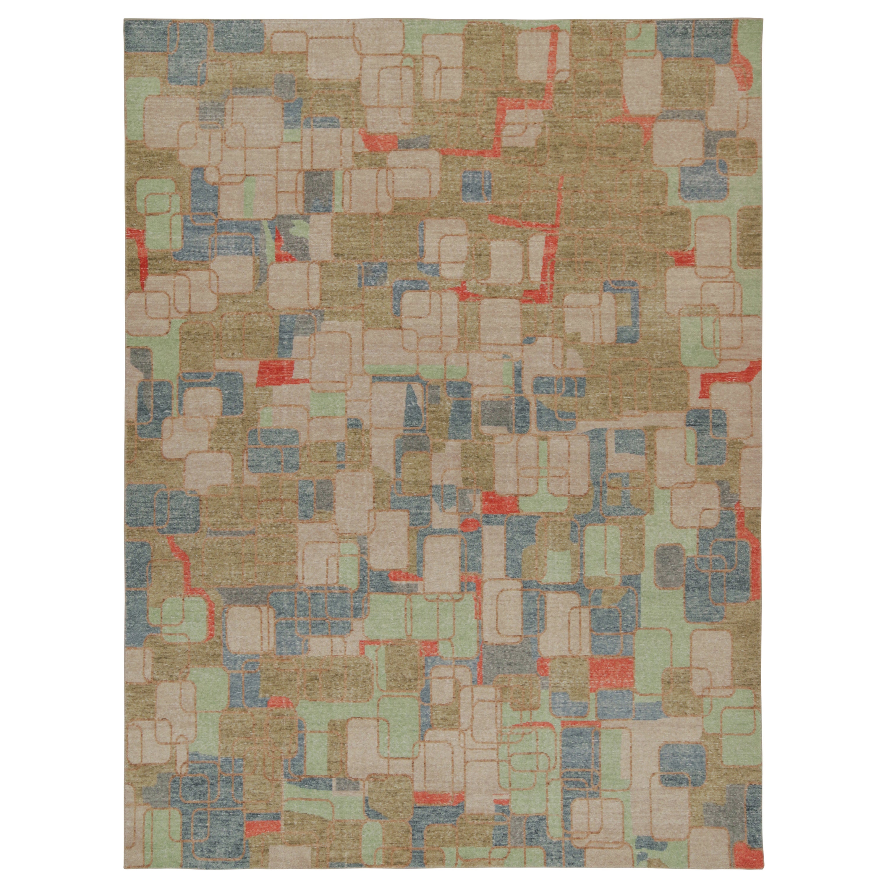 Rug & Kilim’s Distressed Style Modern Rug in Polychromatic Geometric Patterns For Sale