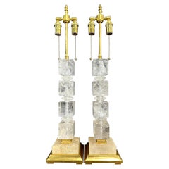 Wonderful Pair Maison Bagues Rock Crystal Modern Stack Gold Gilt Lamps