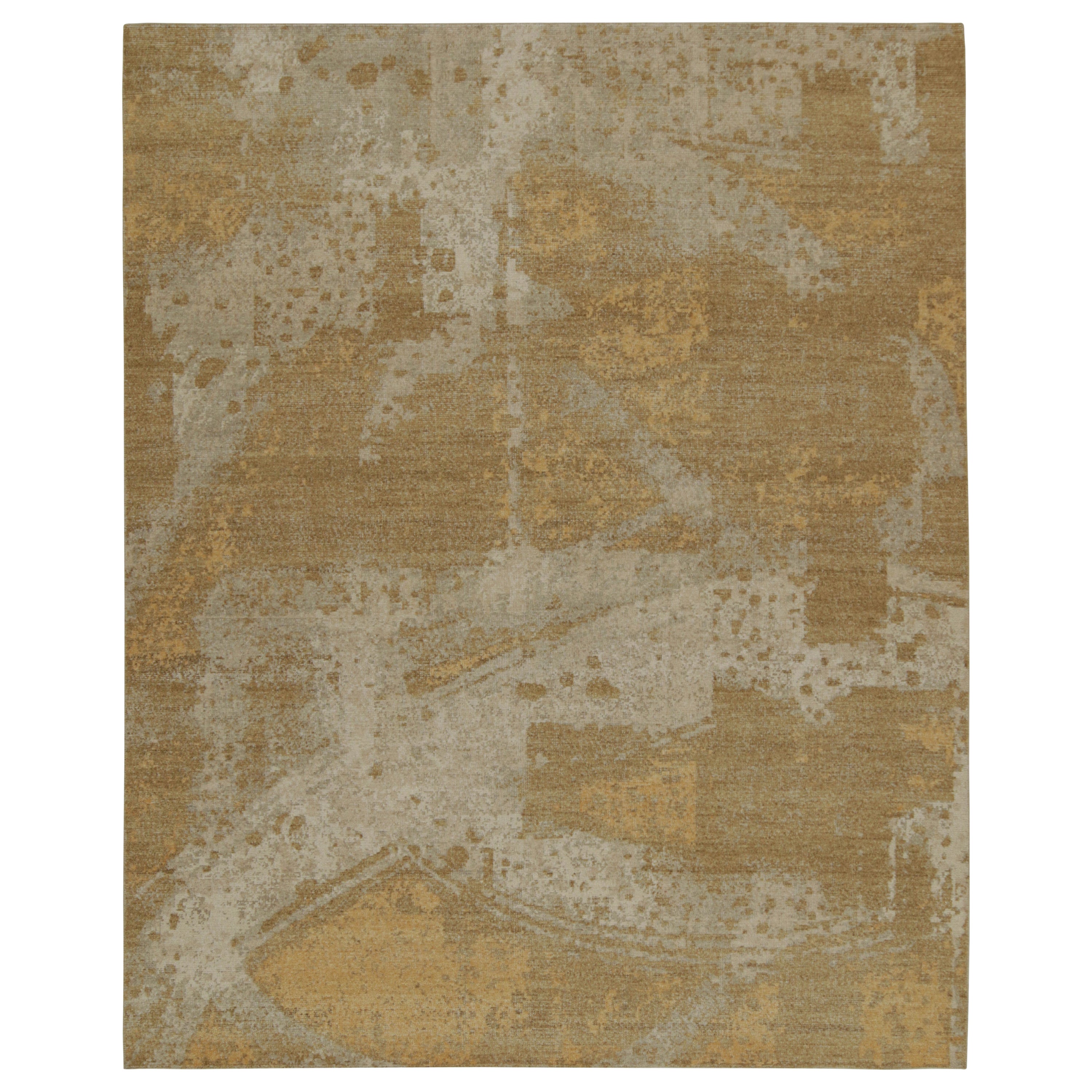 Rug & Kilim’s Distressed style Abstract Rug in Gold For Sale