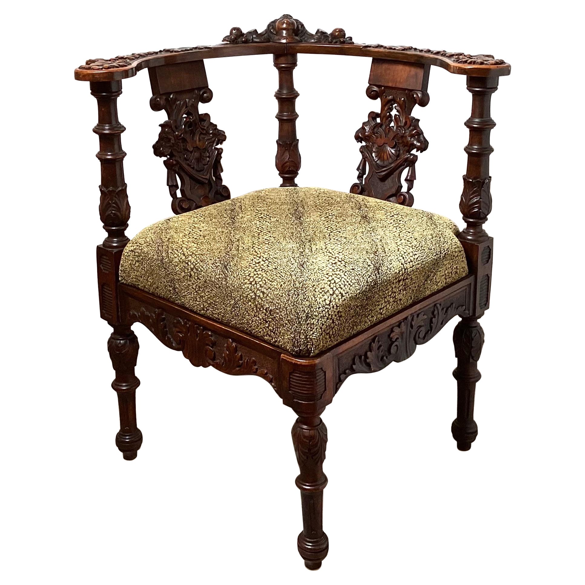 A 19th Century Carved Walnut Corner Chair