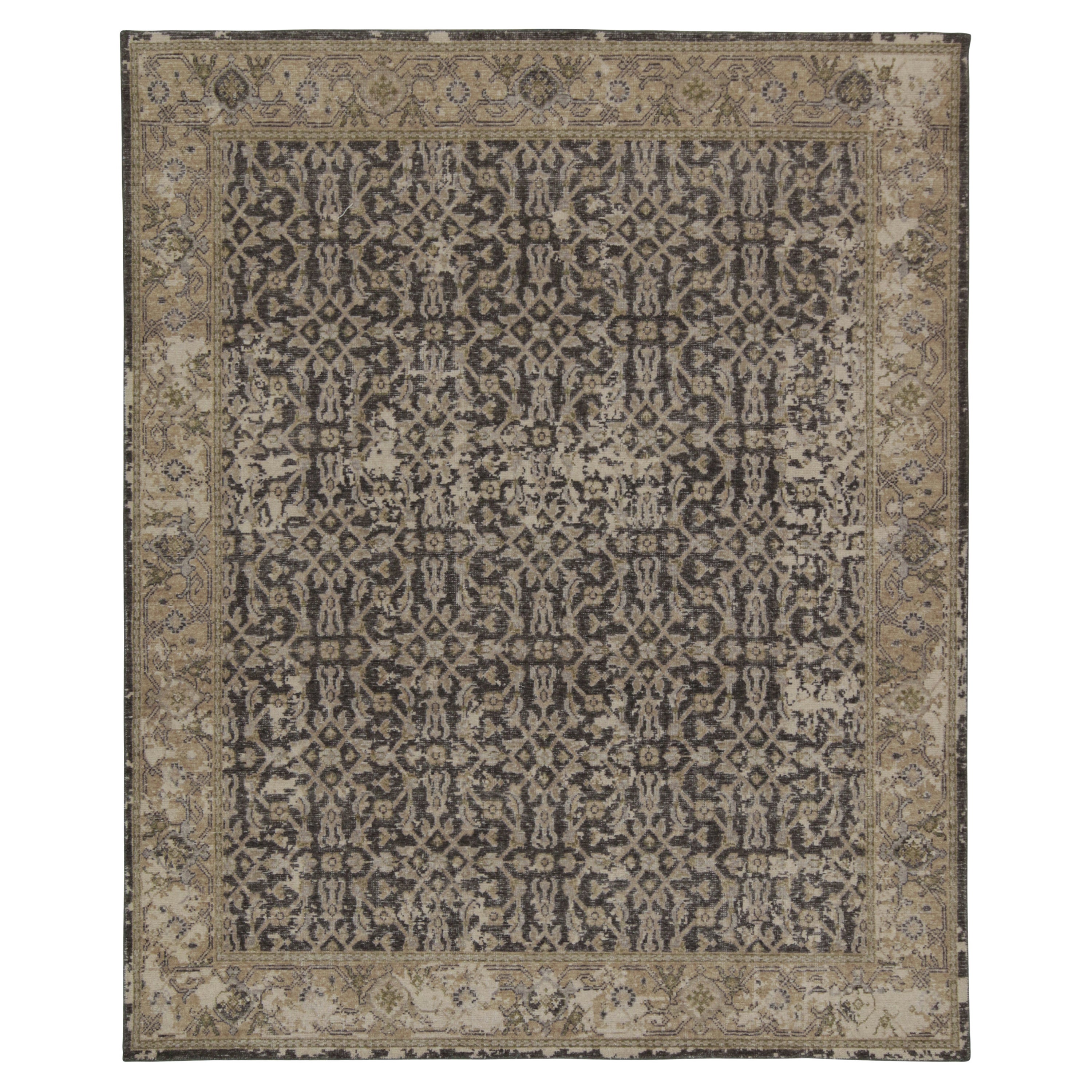 Rug & Kilim’s Distressed Persian Style Runner in Black with Beige Herati Pattern For Sale