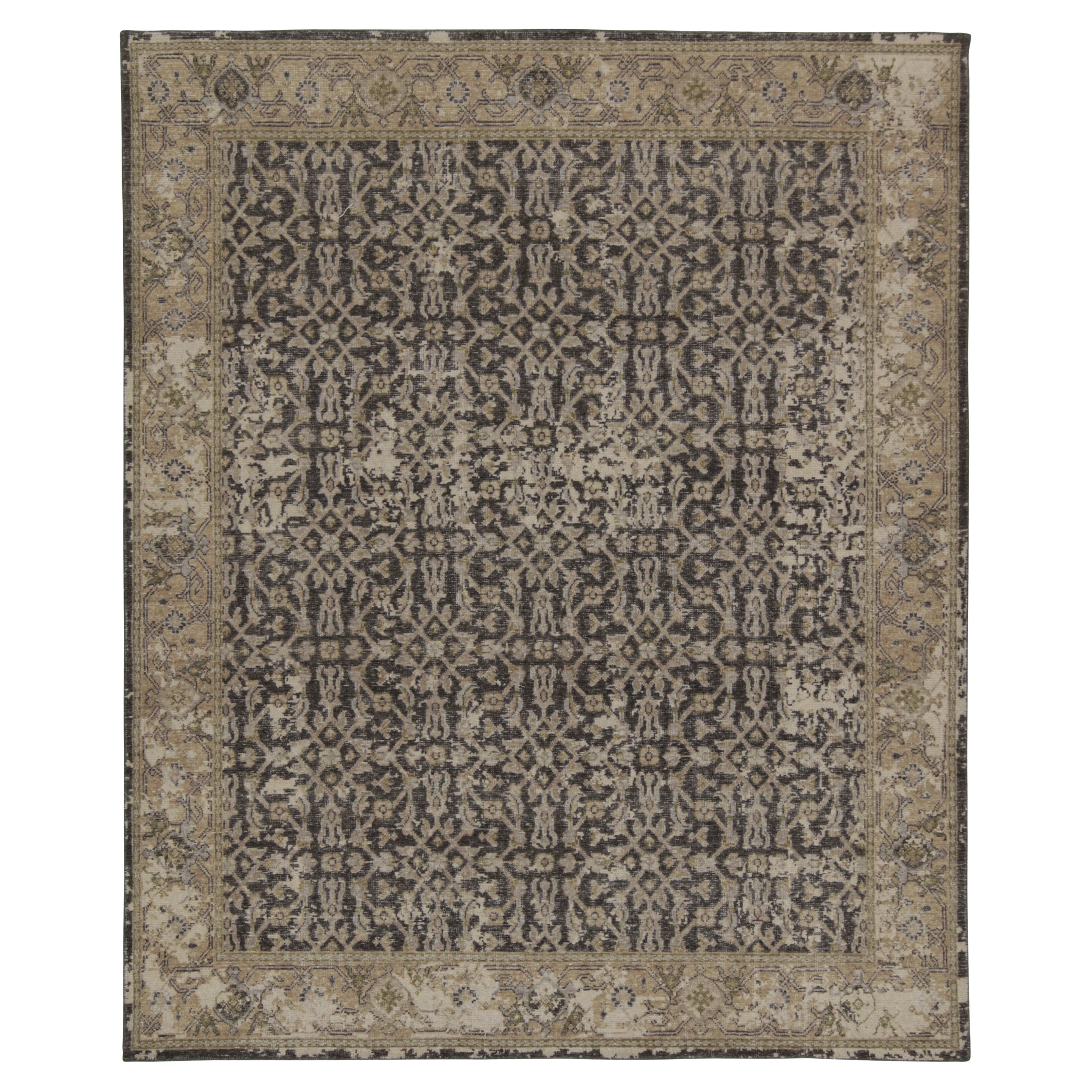 Rug & Kilim's Distressed Persian Style Lufer in Schwarz mit Beige Herati-Muster