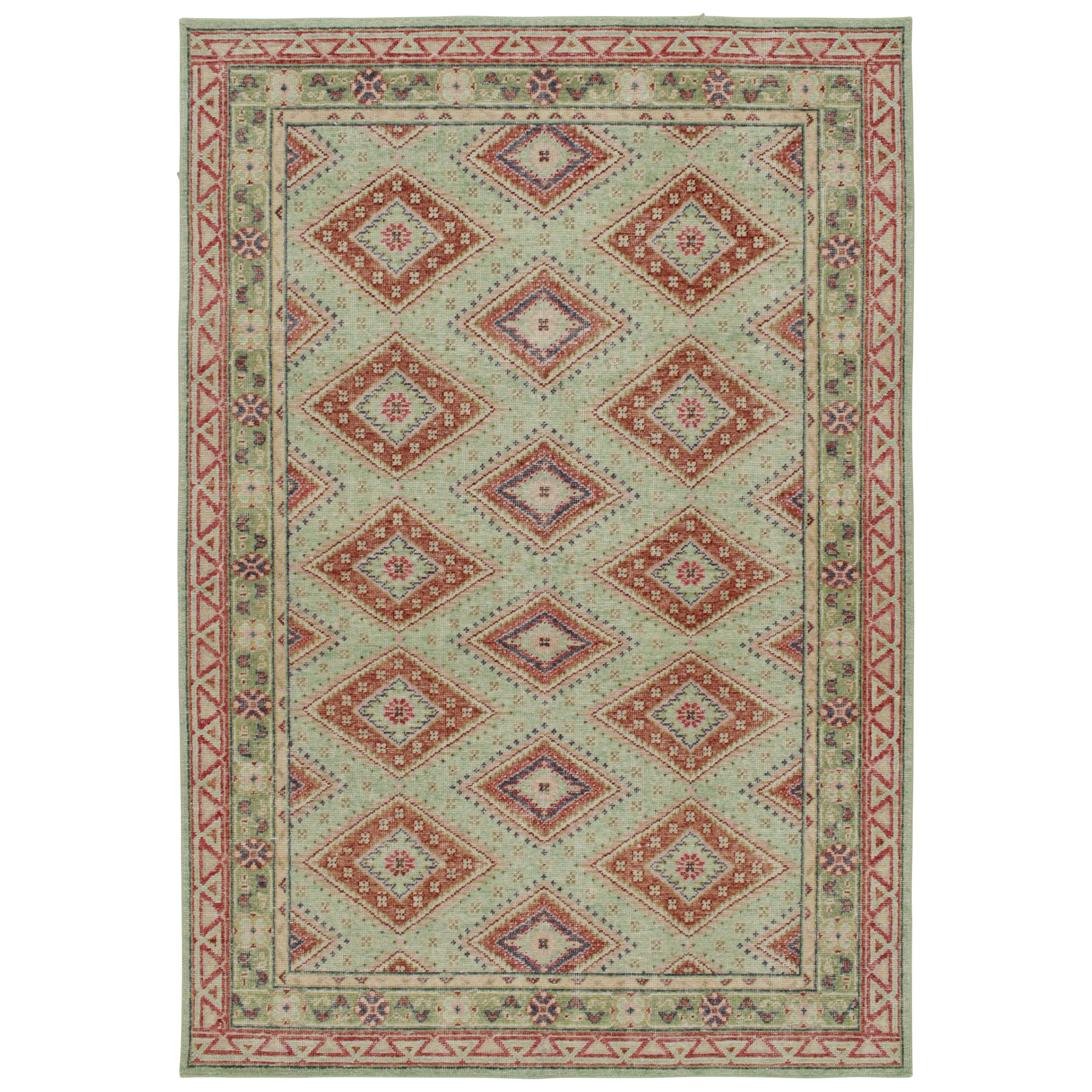 Rug & Kilim’s Distressed Tribal Style Rug in Bright Green with Red Medallions For Sale