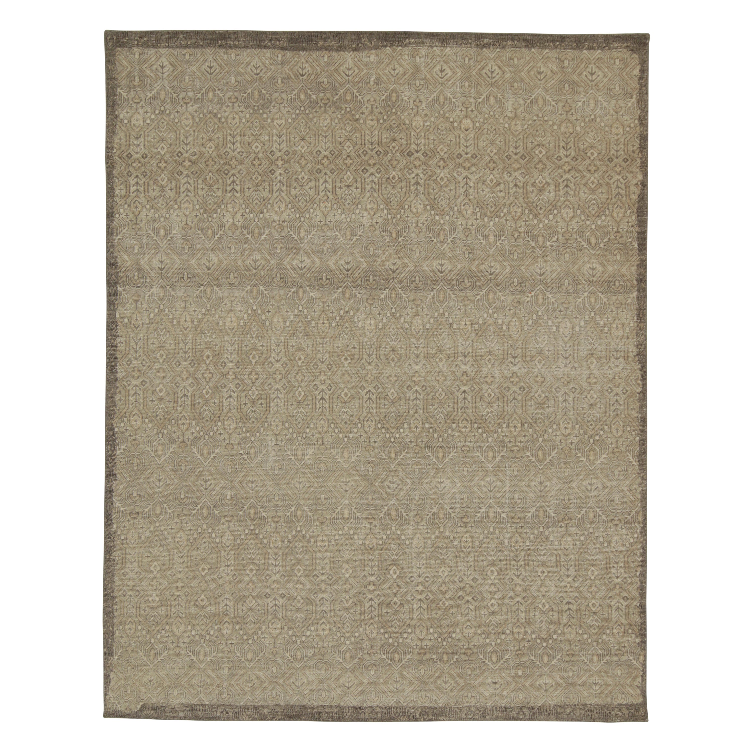 Rug & Kilim’s Distressed Tribal style rug in Beige and Gray Geometric Patterns For Sale