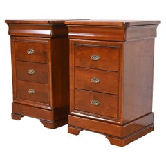 Vintage Grange French Louis Philippe Cherry Wood Nightstands, Pair