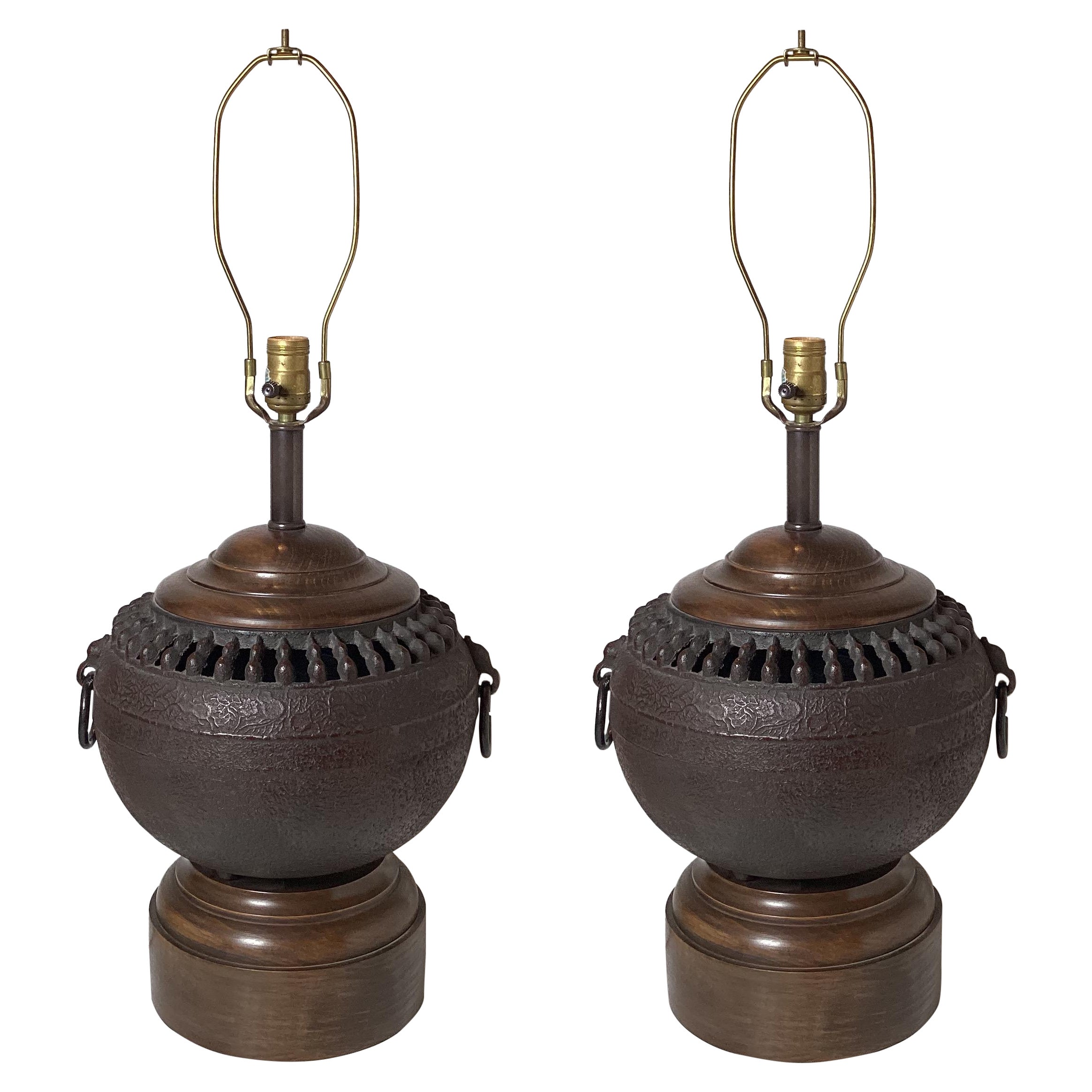 A Pair Of Chinese Style Bronze Urn Lamps For Sale
