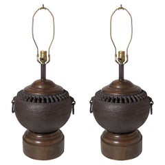 A Pair Of Chinese Style Bronze Urn Lamps