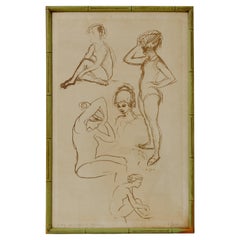 Painting, Drawing of Dancers, circa 1950, Framed, Italy, Signed H. Sjardi