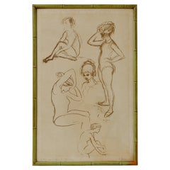 Painting, Drawing of Dancer, Framed, Signed H. Sjardi, Italy, C 1950, Vintage