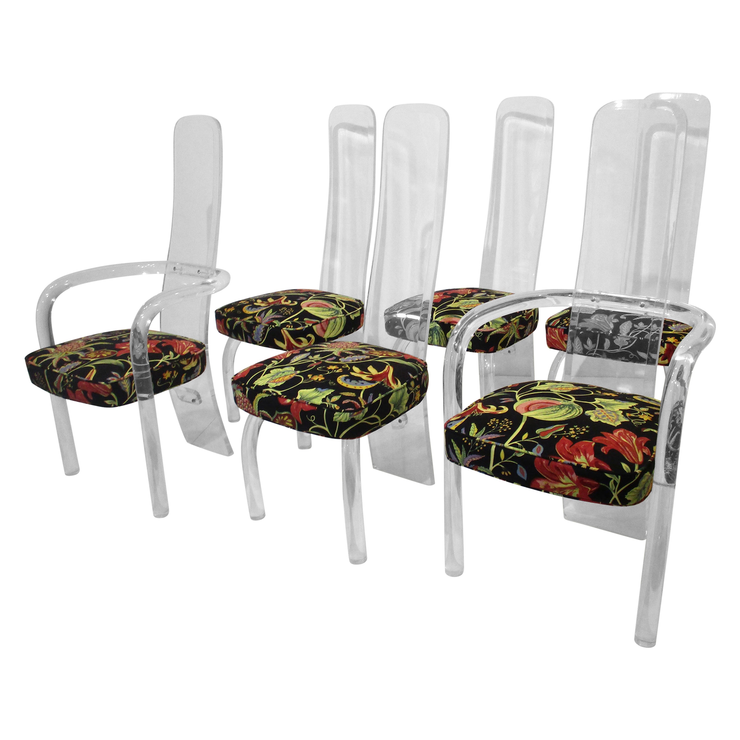 Charles Hollis Jones High Back Lucite Upholstered Dining Chairs For Sale