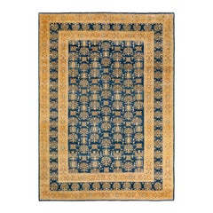 One of a Kind Hand Knotted Traditional Oriental Mogul Blue Area Rug