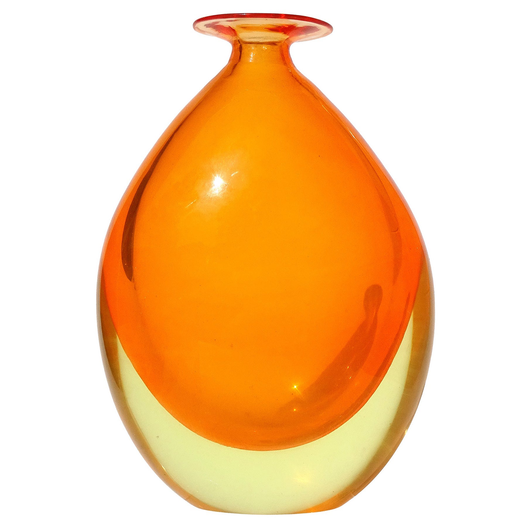 Murano Sommerso Orange Yellow Glowing Uranium Italian Art Glass Flower Vase For Sale