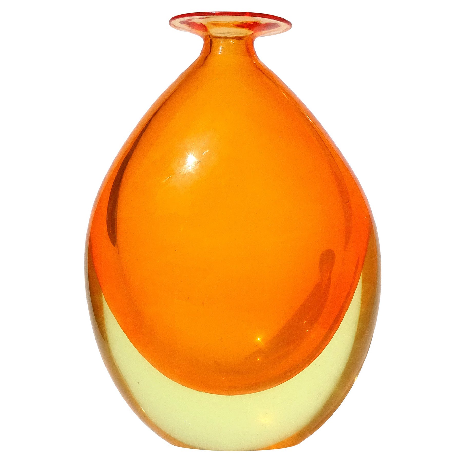 Murano Sommerso-Blumenvase aus italienischem, orange-gelbem, leuchtendem Uranium