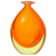 Retro Murano Sommerso Orange Yellow Glowing Uranium Italian Art Glass Flower Vase