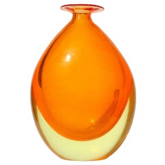 Florero de cristal artístico italiano Murano Glass Sommerso Naranja Amarillo Uranio Brillante