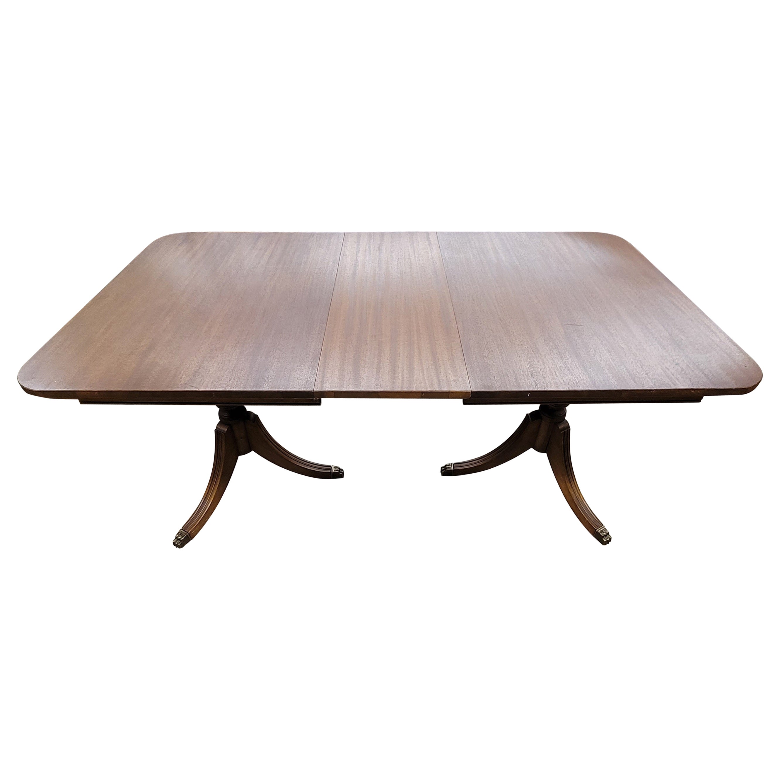 North American 1930s Newly Refinished Double Pedestal Mahogany Extension Dining Table For Sale