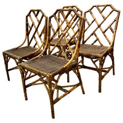 Antique Wicker and Bamboo Side Chairs, c. 1930-1940