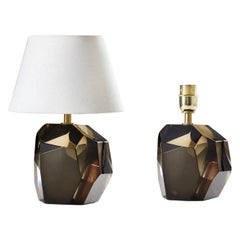 Pair of Italian Murano Bronze Rock Table Lamps