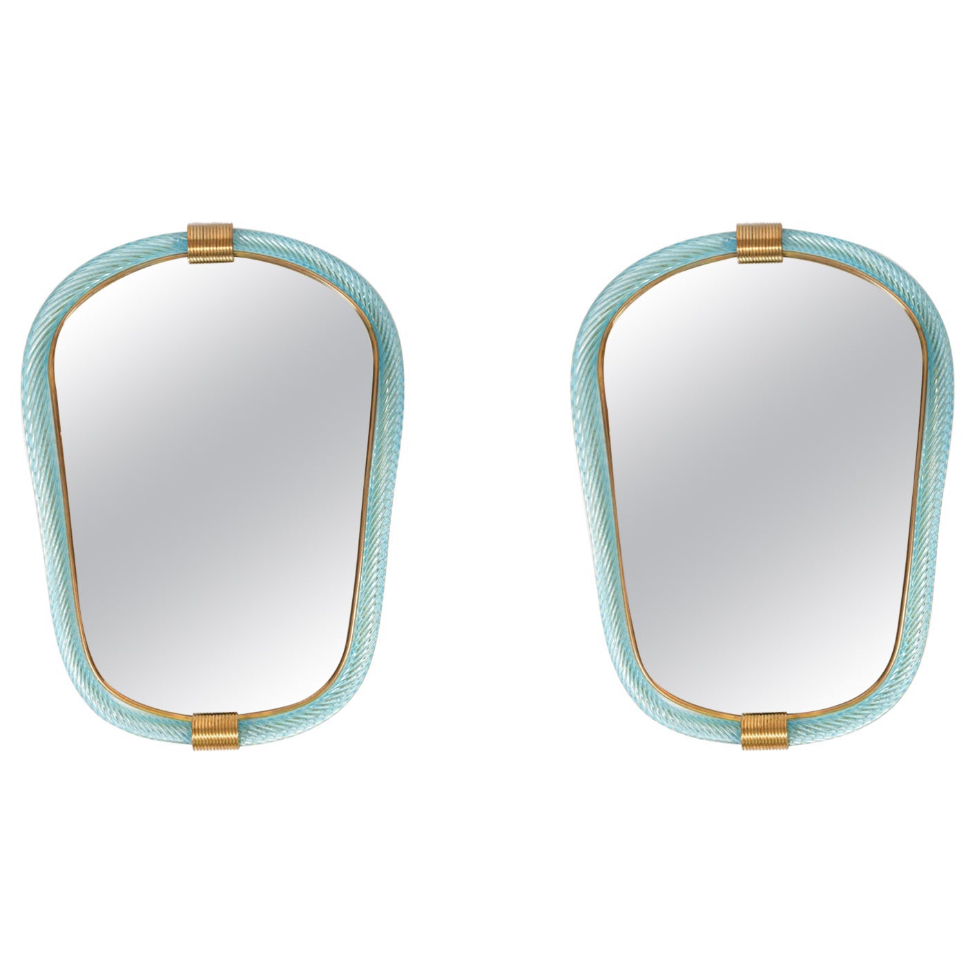 Pair of Pale green/blue Portrait Murano Rope 'Firenze' Mirrors