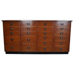 Vintage  Dutch Industrial Mahogany Apothecary Cabinet, Mid-20th Century