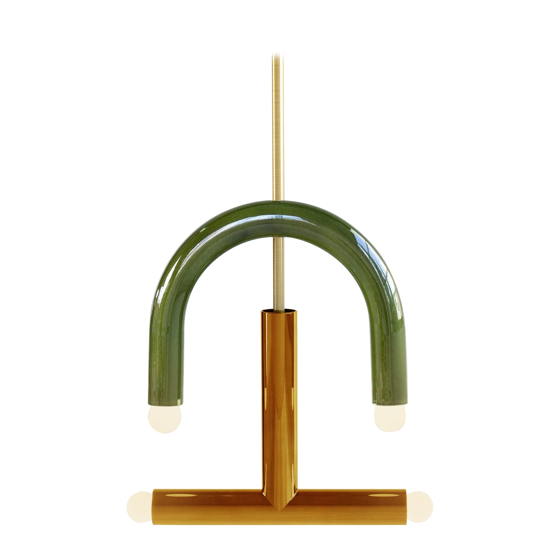 Ceramic Pendant Lamp 'TRN C3' by Pani Jurek, Brass Rod Green and Ochre For Sale