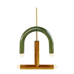 Ceramic Pendant Lamp 'TRN C3' by Pani Jurek, Brass Rod Green and Ochre