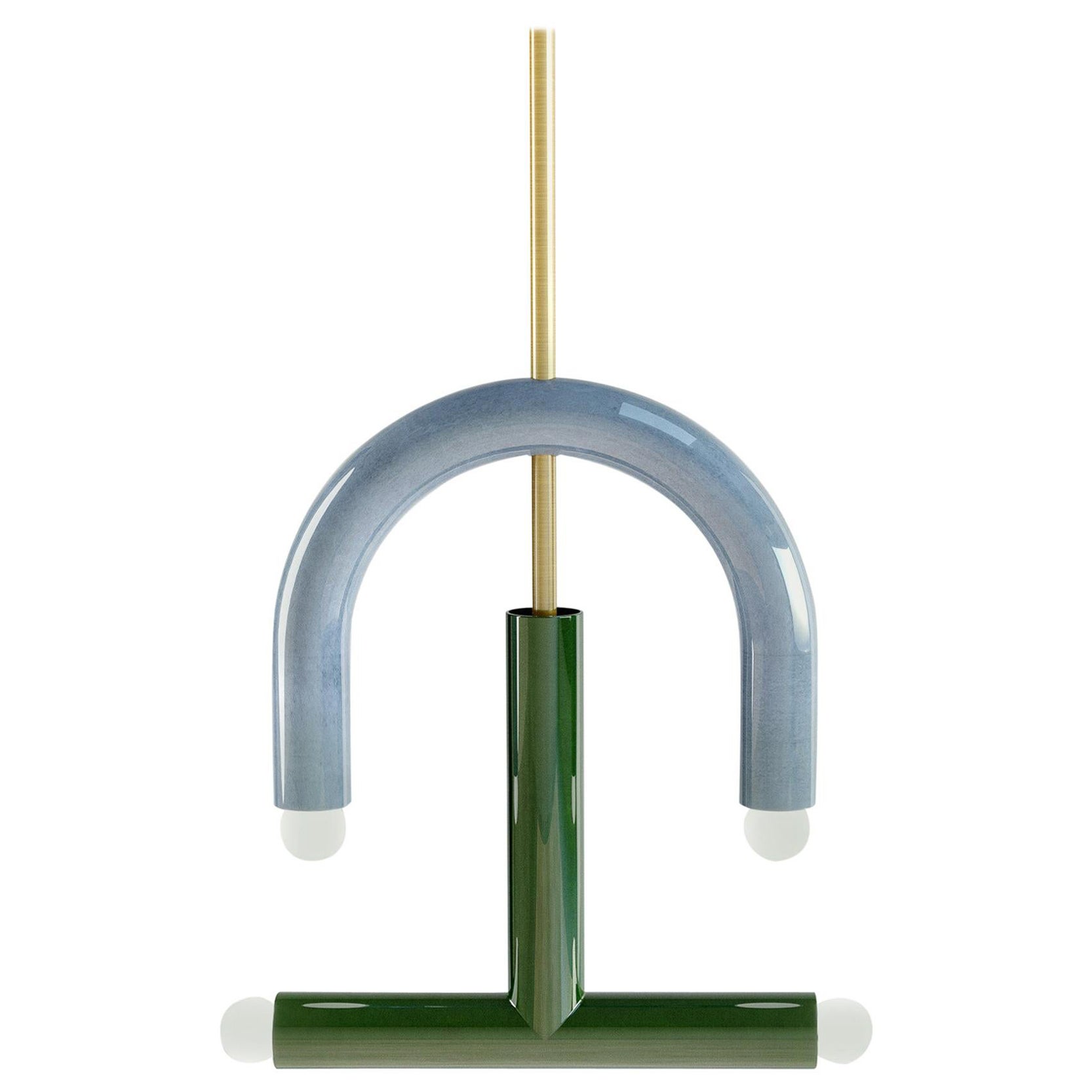 Ceramic Pendant Lamp 'TRN C3' by Pani Jurek, Brass Rod, Blue and Green For Sale