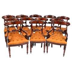 Antique Set 12 Flame Mahogany William IV Dining Chairs 19th Century