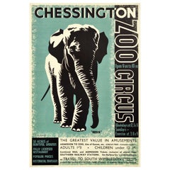 Original Vintage Travel Poster Chessington Zoo Southern Railway Circus Elephant