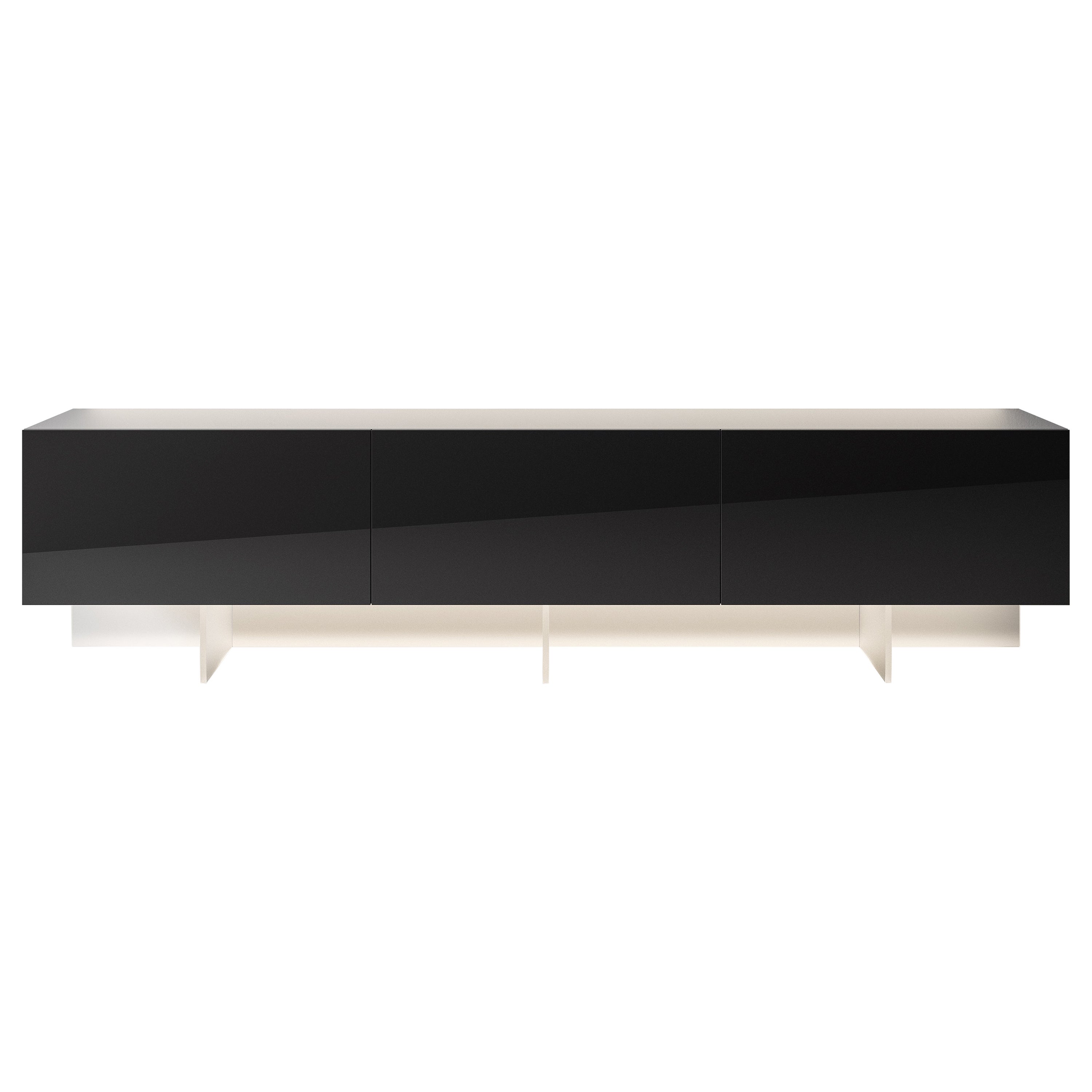 Acerbis NC Sideboard in Glossy Lacquered Linen and Glossy Black Top/ Doors For Sale