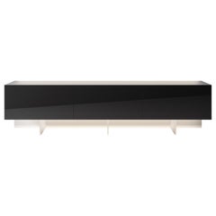 Acerbis NC Sideboard aus glänzendem lackiertem Leinen und glänzender schwarzer Platte/Türen