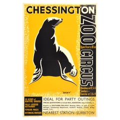 Original Vintage Travel Poster Chessington Zoo Southern Railway Circus Seal Art