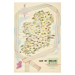 Original Vintage Travel Poster Illustrated Map Of Ireland Midcentury Design Art