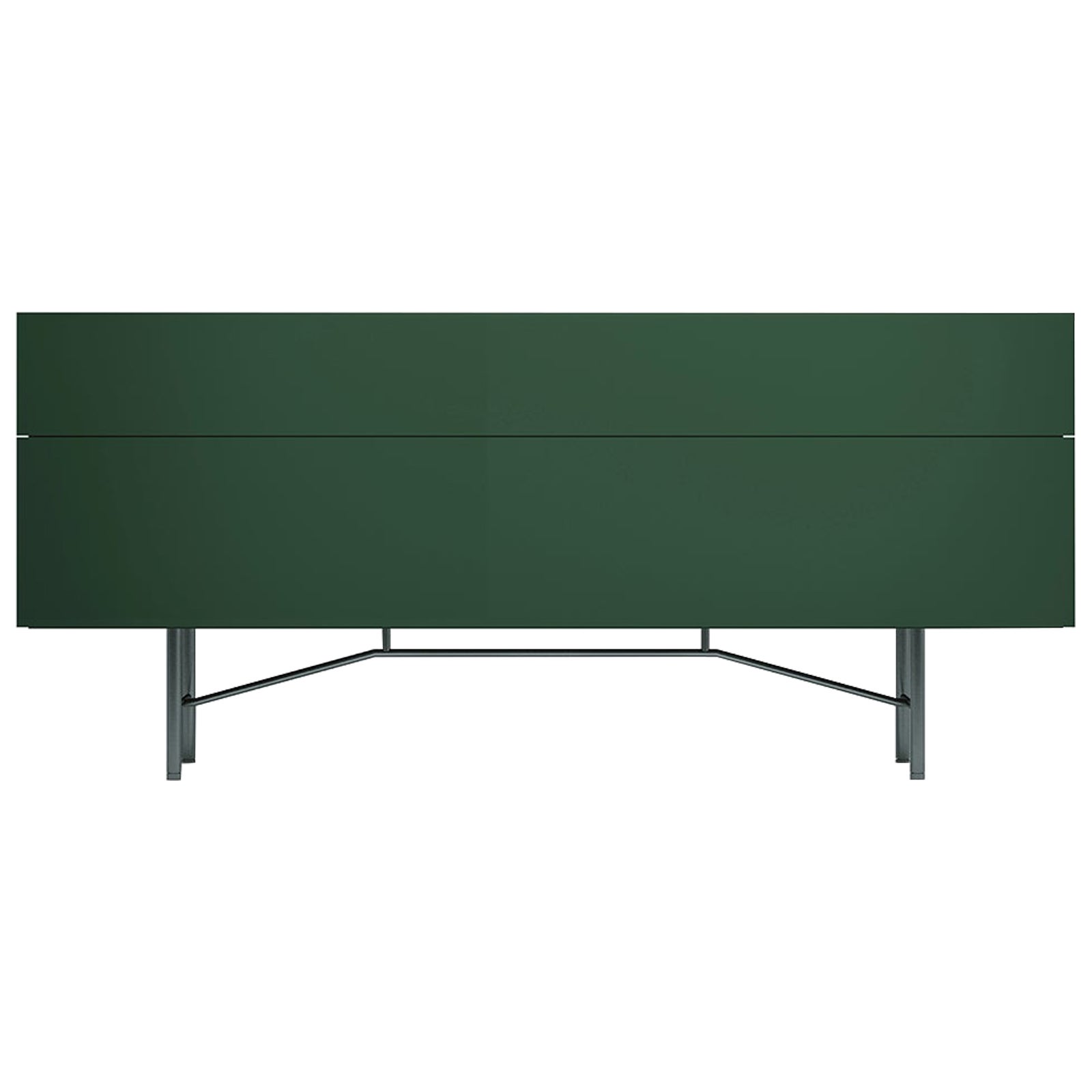Acerbis Small Grand Buffet Sideboard in Glossy Lacquered Dark Green & Grey Frame