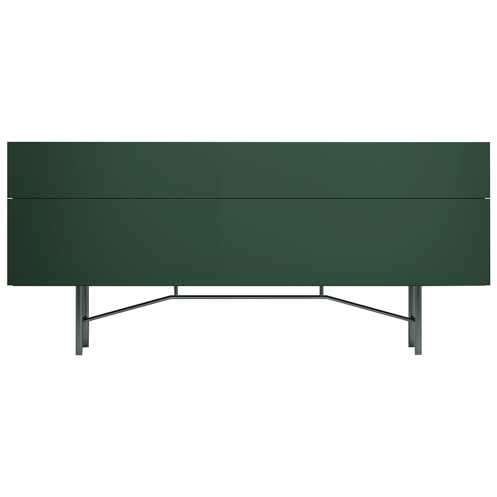Acerbis Large Grand Buffet Sideboard in Glossy Lacquered Dark Green & Grey Frame For Sale