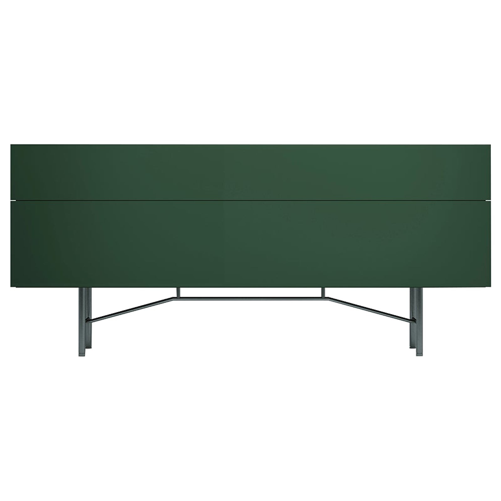 Acerbis Small Grand Buffet Sideboard in Matt Lacquered Dark Green & Grey Frame For Sale