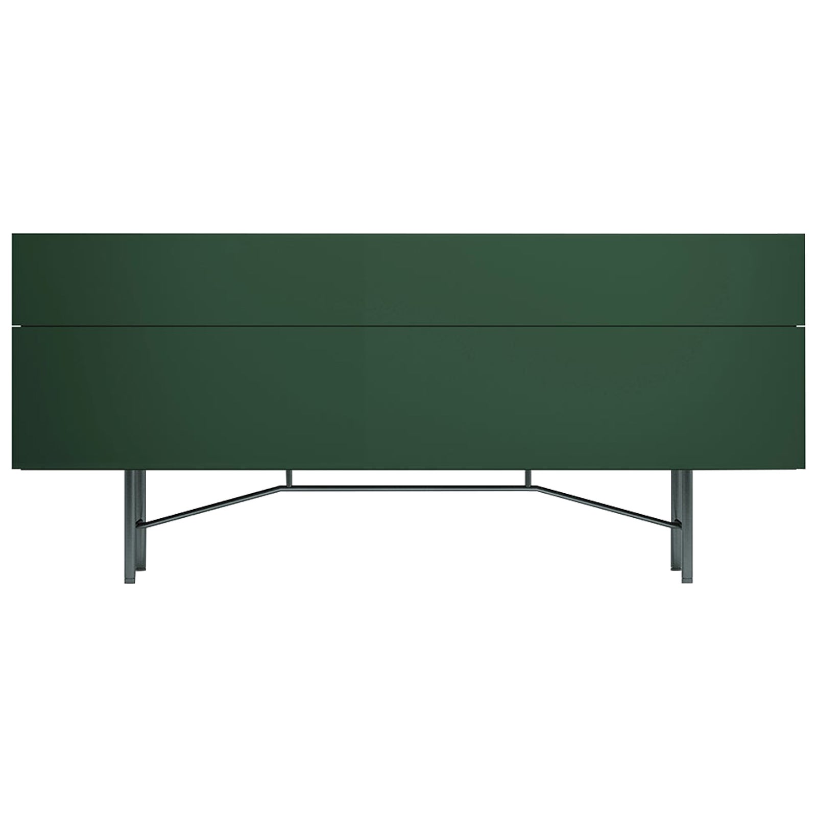 Acerbis Large Grand Buffet Sideboard in Matt Lacquered Dark Green & Grey Frame For Sale